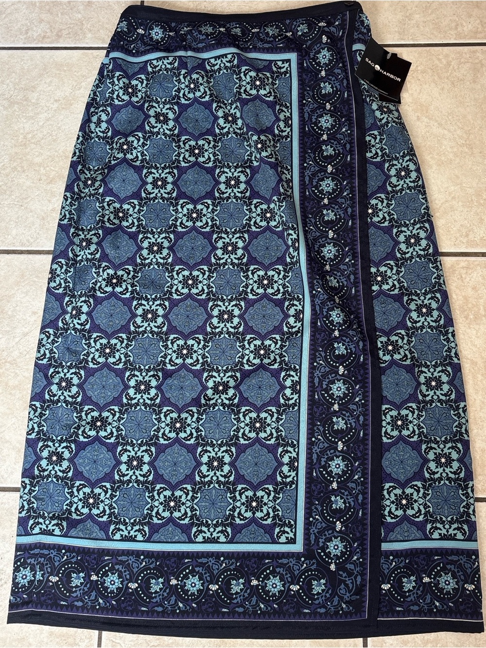Y2K Deadstock Boho Blue Paisley Diamond Wrap Skirt ✨